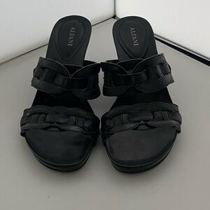 Alfani Black Braided Double-Strap Slide Mules, women’s size 7